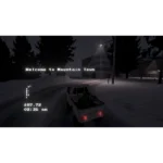 easy-delivery-co-screen-05__835411785515550 - Video Game Depot Nighttime snowy street in a video game; a pickup truck drives toward a glowing 'Welcome to Mountain Town' sign.