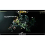 In-game screenshot of a modular spaceship in space, with UI icons across the top and bottom and the title 'The Narrow Escape'.