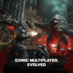 fc687f8c-86ea-4485-8390-d0149a883155__962111785958457 - Video Game Depot Armored soldiers fire at a towering monster in a ruined city, with the game slogan 'Iconic multiplayer, evolved' shown at the bottom.