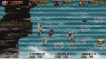 fdef5599-1857-4e38-acc6-06650e41bd24 - Video Game Depot Four pixel-art heroes leap between stone platforms over blue water, with a rocky cliff on the left and health/UI bars along the top and bottom edges of the screen.