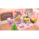 hello-kitty-island-adventure-friendship-bundle-screen-05__228671785523355 - Video Game Depot Three cute cartoon characters in a pink bakery kitchen gather around a cake on a glass display case.