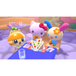 hello-kitty-island-adventure-friendship-bundle-screen-06__840561785523355 - Video Game Depot Three cute cartoon characters—Hello Kitty and friends—sit at a colorful table with slice cakes and party decor, celebrating