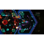 sektori-screen-01__899861785515556 - Video Game Depot Neon arcade-style space shooter with hexagonal grids, colorful ships, and a high score of 254,954 (3x Strike Combo).