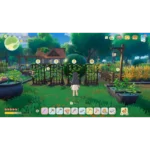 starsand-island-day-one-edition-ns2-screen-04__258901785523362 - Video Game Depot Player character stands in a lush garden with trellised plants and a cottage in the background, UI tools shown at the bottom edge.