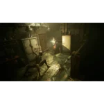 tormented-souls-2-screen-01__259341785523357 - Video Game Depot Person with a flashlight faces a spider-like creature in a ruined kitchen, with a rusted fridge and broken tiled floor.