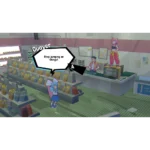 unbeatable-screen-03__656461785515553 - Video Game Depot Anime-style store scene: blue-haired girl in a blue dress is told not to jump on items, speech bubble reads 'Stop jumping on things!' with 'Quaver' label nearby.