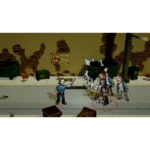walking-dead-streets-of-survival-deluxe-screen-01__620951785525067 - Video Game Depot Pixel-art man shoots at a group of zombies in a city alley with brick wall and trash cans; retro game scene.