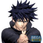 Figurine of a male anime character with spiky dark blue hair and a black hoodie, hands clasped in front, a serious expression, SEGA Goods logo visible on the lower right.
