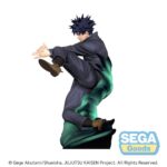 Dynamic action figure of Yuji Itadori in a dark outfit, mid-kick with a green energy trail behind him, SEGA Goods logo visible.
