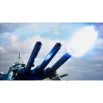 29a399e2-9f22-4ad6-8ff0-d3cef05c2d54__182451790277227 - Video Game Depot Blue naval gun turrets on a ship firing a glowing energy blast to the right.
