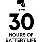 51KXT5SxvWL_AC_SL1500___777841785513102 - Video Game Depot Banner stating 'Up to 30 hours of battery life' in bold black type on white background with a clock icon at the top.