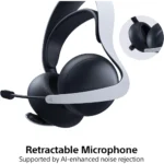 61tq1kgREGL_AC_SL1500___737051785513075 - Video Game Depot Black and white over-ear headset with a retractable microphone and AI-powered noise rejection.