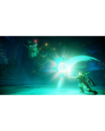 Armored knight charges with a glowing turquoise sword and shield, clashing with a green magical energy in a gothic arena.