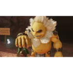 Orange muscular fantasy character with a white spiky mane lunges toward the camera, in a rocky cavern.