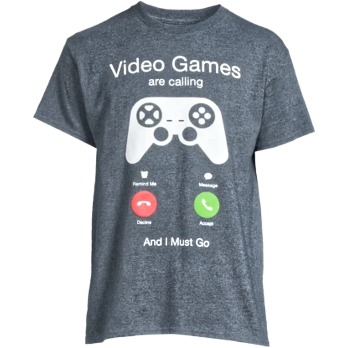 Gray T-shirt featuring a large white game controller graphic with the words 'Video Games are calling'