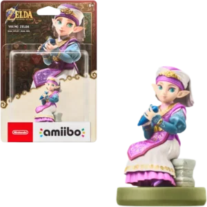 Packaging for The Legend of Zelda: Ocarina of Time amiibo — Young Zelda figure in purple/teal, with Nintendo and amiibo logos visible.