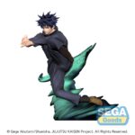 Anime character from Jujutsu Kaisen in a dark tracksuit, crouching mid‑kick with a teal dragon tail in motion.