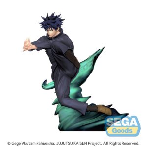 Anime character from Jujutsu Kaisen in a dark tracksuit, crouching mid‑kick with a teal dragon tail in motion.