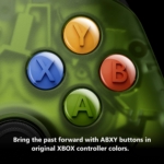 Close-up of a green Xbox controller showing A (green), X (blue), Y (yellow), and B (red) buttons in a circular layout.