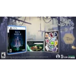 PS5 Rain World anthology package: game case, soundtrack download card, holographic sticker sheet, and sticker sheets shown.