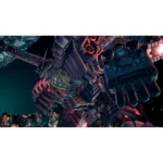 Futuristic metal robot in space, with a large armored hand reaching toward the viewer.