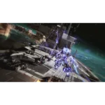 Futuristic space battle on a large space station deck with glowing blue mechs firing lasers at enemies under a starry backdrop