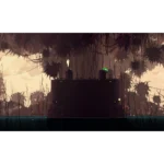 Dark submarine silhouette on a murky water surface with hanging vines overhead in a dense swamp.