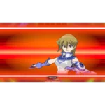 Anime-style female duelist in white armor extends a card, with speed lines and a glowing orange-red background; caption reads 'I draw!'