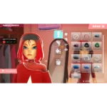 In-game avatar customization screen with a red-haired character and a color grid on the right, 'Fashion Session' header above.